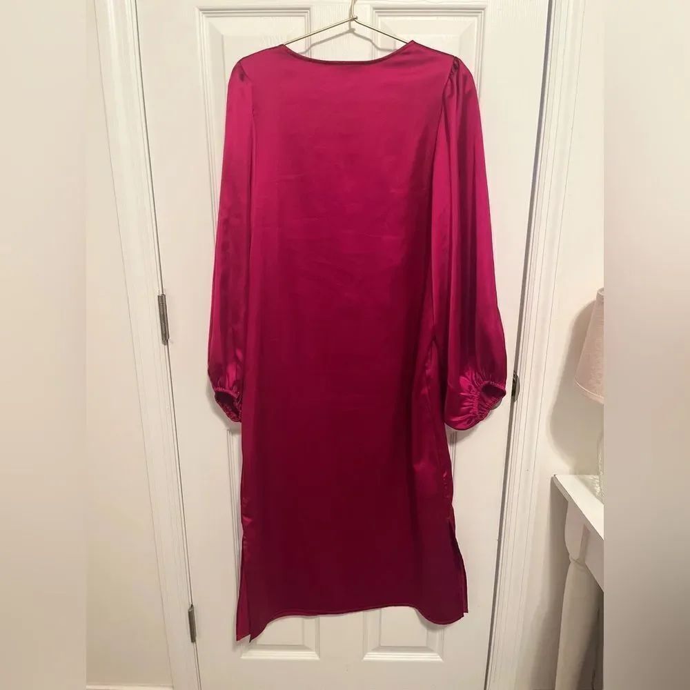 Karlie Deep Raspberry Satin Long Sleeve Dress - Picture 6 of 9